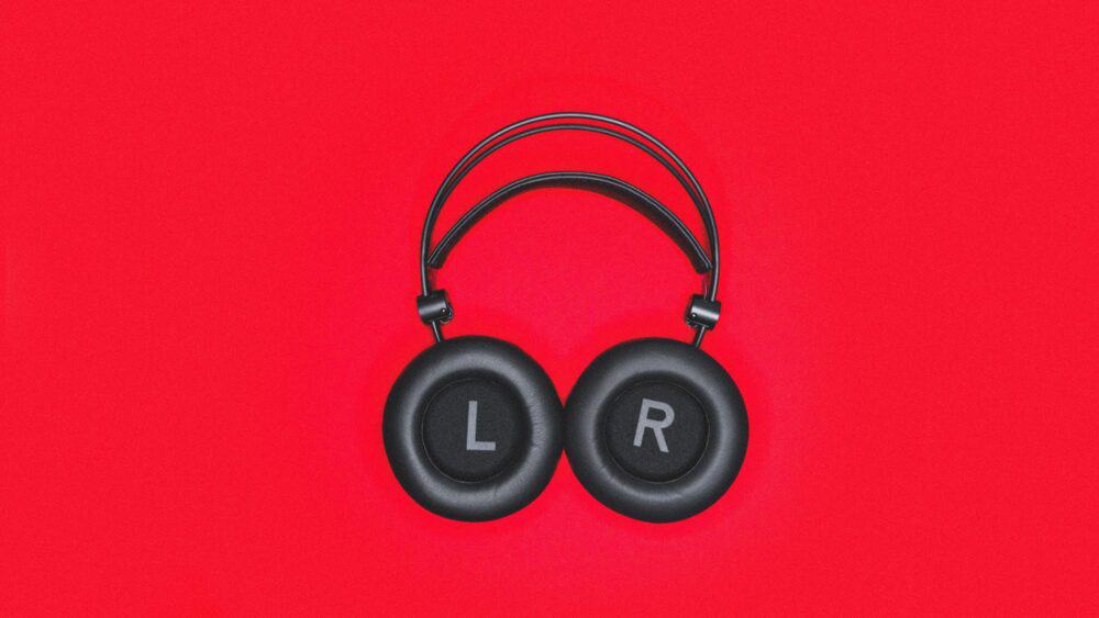 Headphones on a red background